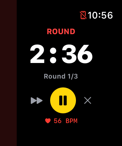 Ippon Timer running on Apple Watch with haptic timer cues and heart rate display